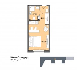 Апарт-комплекс «IN2IT», планировка студии, 25.00 м²