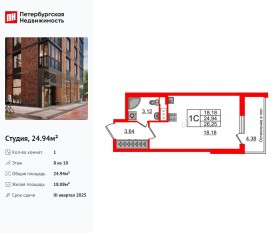 ЖК «Сенат в Московском», планировка студии, 24.94 м²