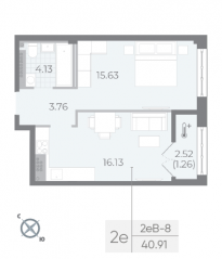 ЖК «Neva Residence», планировка 1-комнатной квартиры, 40.40 м²