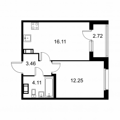 ЖК «Квартал Заречье», планировка 1-комнатной квартиры, 37.29 м²