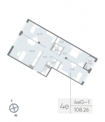 ЖК «Neva Residence», планировка 3-комнатной квартиры, 108.00 м²