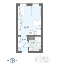 ЖК «Морская миля», планировка студии, 22.12 м²