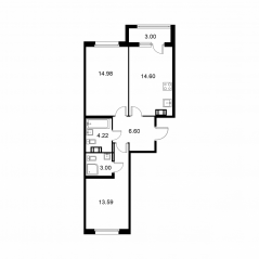 ЖК «Квартал Заречье», планировка 2-комнатной квартиры, 58.49 м²