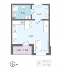 ЖК «Цветной город», планировка студии, 25.80 м²