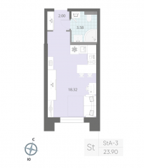 ЖК «Цивилизация на Неве», планировка студии, 23.90 м²