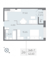 ЖК «Neva Residence», планировка 1-комнатной квартиры, 42.30 м²