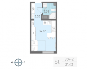 ЖК «Морская миля», планировка студии, 21.43 м²
