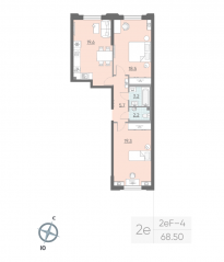 ЖК «Цивилизация на Неве», планировка 2-комнатной квартиры, 66.40 м²
