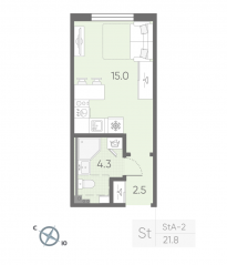 МЖК «Пулково Lake», планировка студии, 21.80 м²
