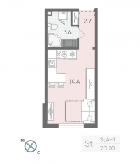 ЖК «Цветной город», планировка студии, 20.70 м²