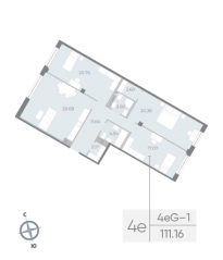 ЖК «Neva Residence», планировка 3-комнатной квартиры, 111.90 м²