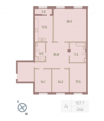 ЖК «Neva Haus», планировка 4-комнатной квартиры, 156.30 м²