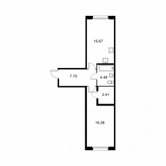 ЖК «Квартал Заречье», планировка 1-комнатной квартиры, 47.59 м²