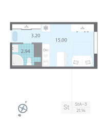 ЖК «Ручьи», планировка студии, 20.90 м²