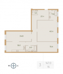 ЖК «Neva Haus», планировка 3-комнатной квартиры, 147.00 м²
