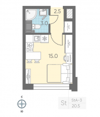 ЖК «ЛСР. Измайловский», планировка студии, 20.50 м²