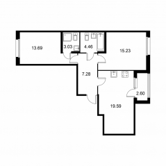 ЖК «Квартал Заречье», планировка 2-комнатной квартиры, 64.58 м²
