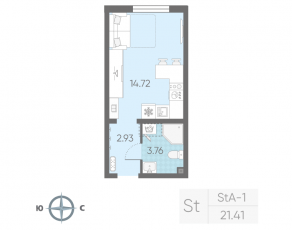 ЖК «Морская миля», планировка студии, 21.41 м²
