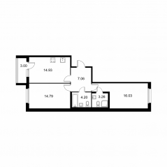 ЖК «Квартал Заречье», планировка 2-комнатной квартиры, 61.77 м²