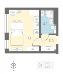 ЖК «ЛСР. Измайловский», планировка студии, 24.60 м²