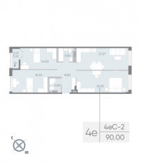ЖК «Neva Residence», планировка 3-комнатной квартиры, 90.00 м²