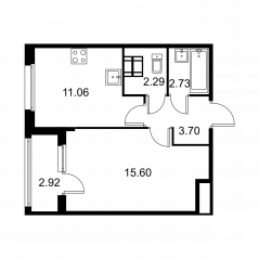 ЖК «Квартал Заречье», планировка 1-комнатной квартиры, 36.84 м²
