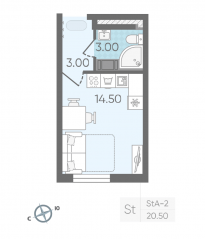 ЖК «Октябрьская набережная», планировка студии, 20.50 м²