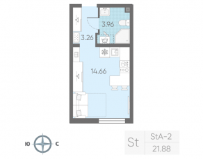 ЖК «Морская миля», планировка студии, 21.88 м²