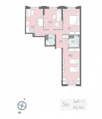 ЖК «Цивилизация на Неве», планировка 3-комнатной квартиры, 87.80 м²