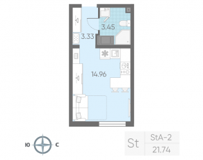 ЖК «Морская миля», планировка студии, 21.74 м²
