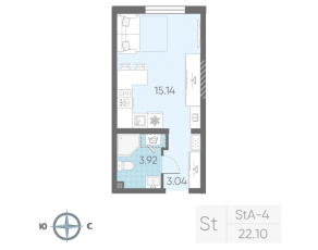 ЖК «Морская миля», планировка студии, 22.10 м²
