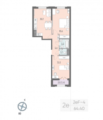 ЖК «Цивилизация на Неве», планировка 2-комнатной квартиры, 62.60 м²