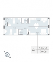 ЖК «Neva Residence», планировка 3-комнатной квартиры, 89.90 м²
