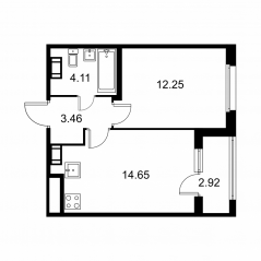 ЖК «Квартал Заречье», планировка 1-комнатной квартиры, 35.93 м²