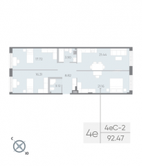 ЖК «Neva Residence», планировка 3-комнатной квартиры, 92.60 м²