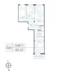 ЖК «Neva Residence», планировка 3-комнатной квартиры, 83.10 м²