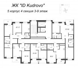 ЖК «OKLA», планировка 2-комнатной квартиры, 64.20 м²