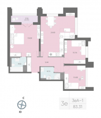 ЖК «Цивилизация на Неве», планировка 3-комнатной квартиры, 83.31 м²