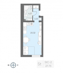 ЖК «Морская миля», планировка студии, 27.59 м²