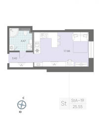 ЖК «Цивилизация на Неве», планировка студии, 25.55 м²