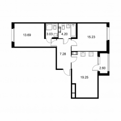 ЖК «Квартал Заречье», планировка 2-комнатной квартиры, 63.98 м²