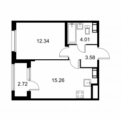 ЖК «Квартал Заречье», планировка 1-комнатной квартиры, 36.55 м²