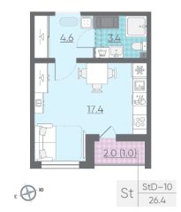 ЖК «Цветной город», планировка студии, 26.80 м²