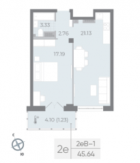 ЖК «Neva Residence», планировка 1-комнатной квартиры, 46.40 м²