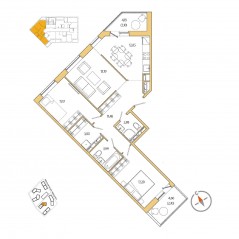 ЖК «Янила», планировка 3-комнатной квартиры, 76.80 м²