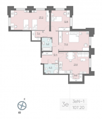 ЖК «Цивилизация на Неве», планировка 3-комнатной квартиры, 105.20 м²
