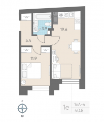ЖК «ЛСР. Измайловский», планировка 1-комнатной квартиры, 40.80 м²