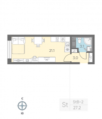 ЖК «ЛСР. Измайловский», планировка студии, 27.20 м²