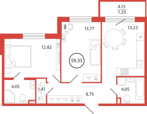 ЖК «Энфилд», планировка 2-комнатной квартиры, 59.33 м²