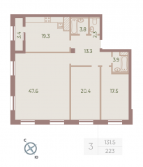 ЖК «Neva Haus», планировка 3-комнатной квартиры, 129.80 м²